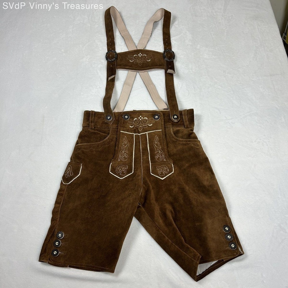 Vintage Edelnice Genuine Leather Embroidered Lederhosen Trachtenmode Sz 46
